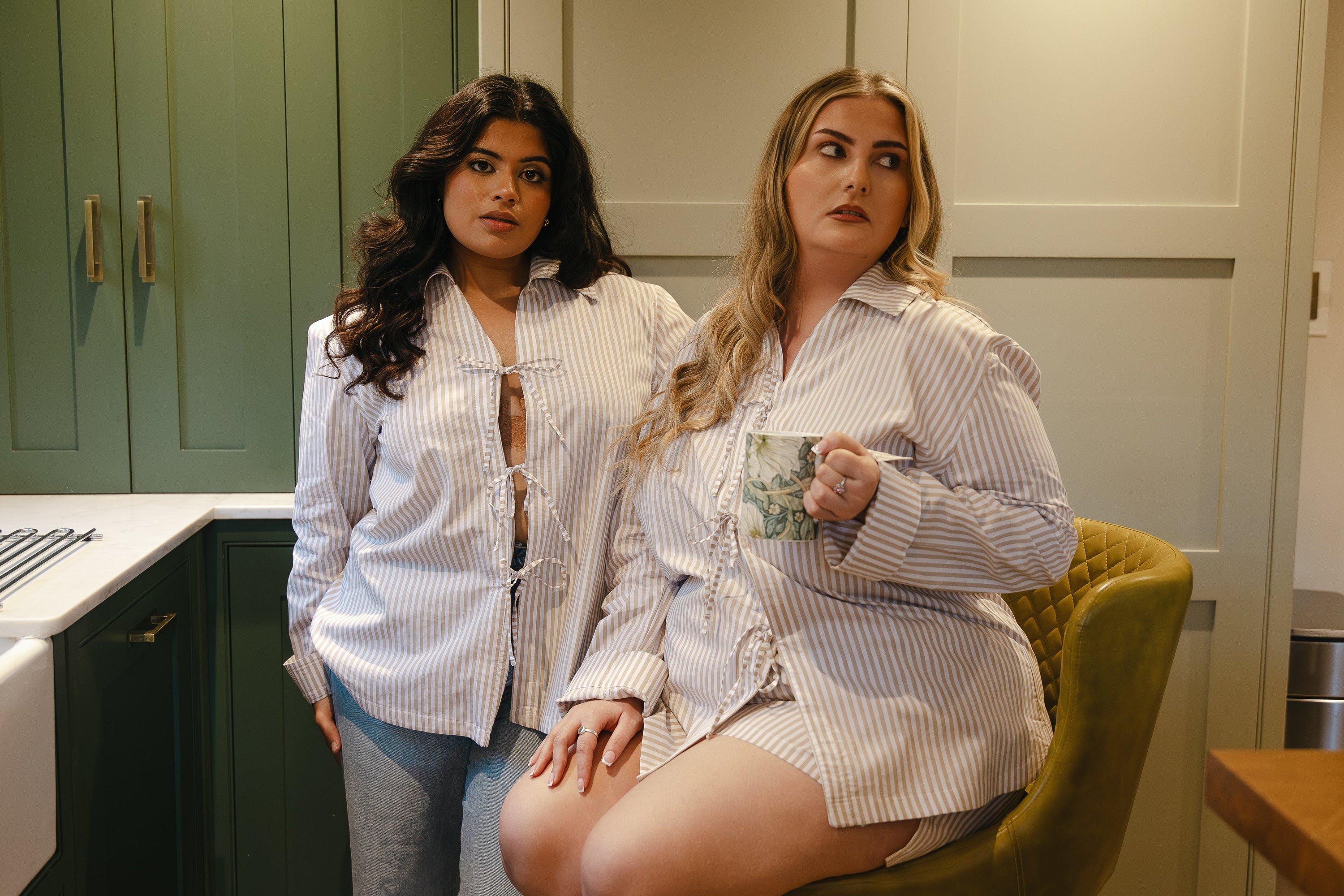 Models wearing cotton pyjama top and boxer shorts